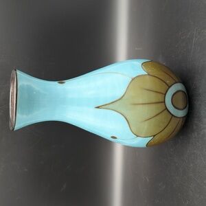 Aqua blue floral pottery vase